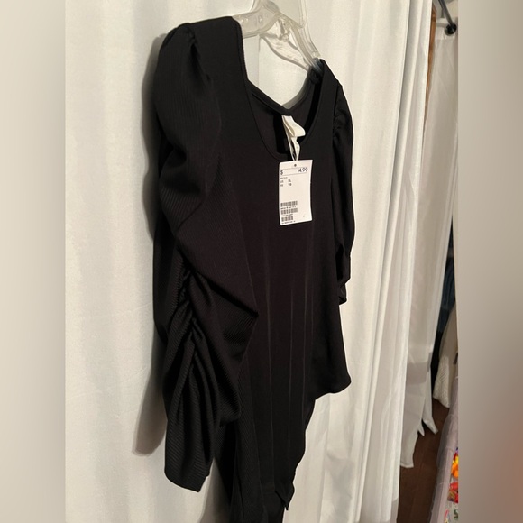 NWT Ruched 3/4 length Sleeve Black Ribbed Bodysuit - Picture 3 of 6